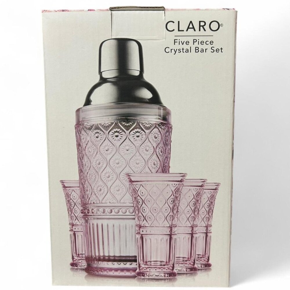 5pc Crystal Bar Set 17oz Martini Shaker + 4 2oz Shot Glasses